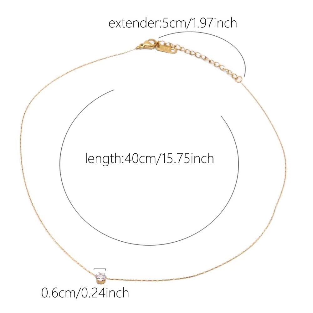 "Gold-Plated Stainless Steel Zircon Necklace – Dainty Clear CZ Charm for Women"