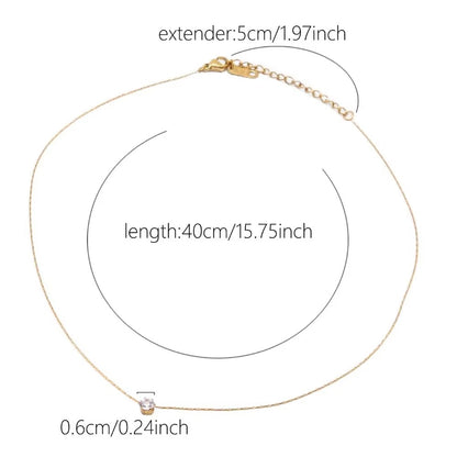 "Gold-Plated Stainless Steel Zircon Necklace – Dainty Clear CZ Charm for Women"