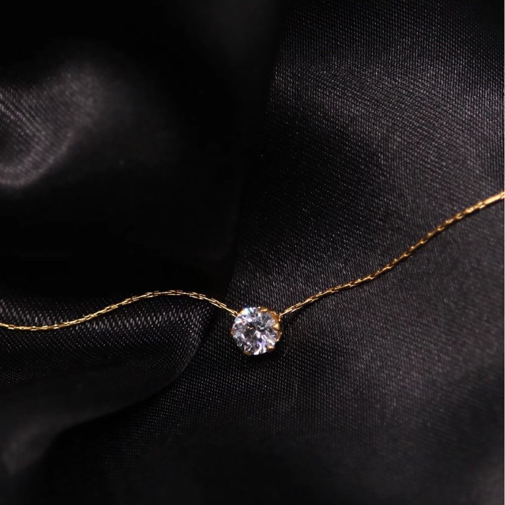 "Gold-Plated Stainless Steel Zircon Necklace – Dainty Clear CZ Charm for Women"