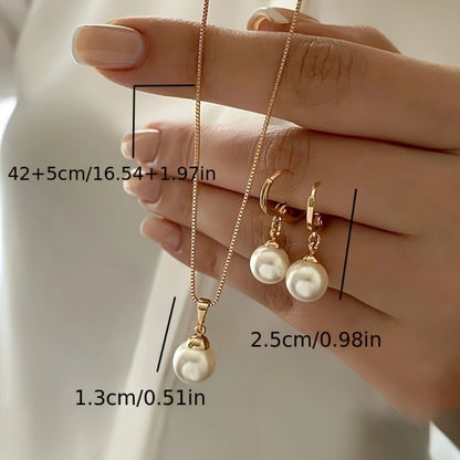 Stylish Golden Vintage Jewelry Set – Pearl Pendant Necklace & Earrings for Valentine’s Day