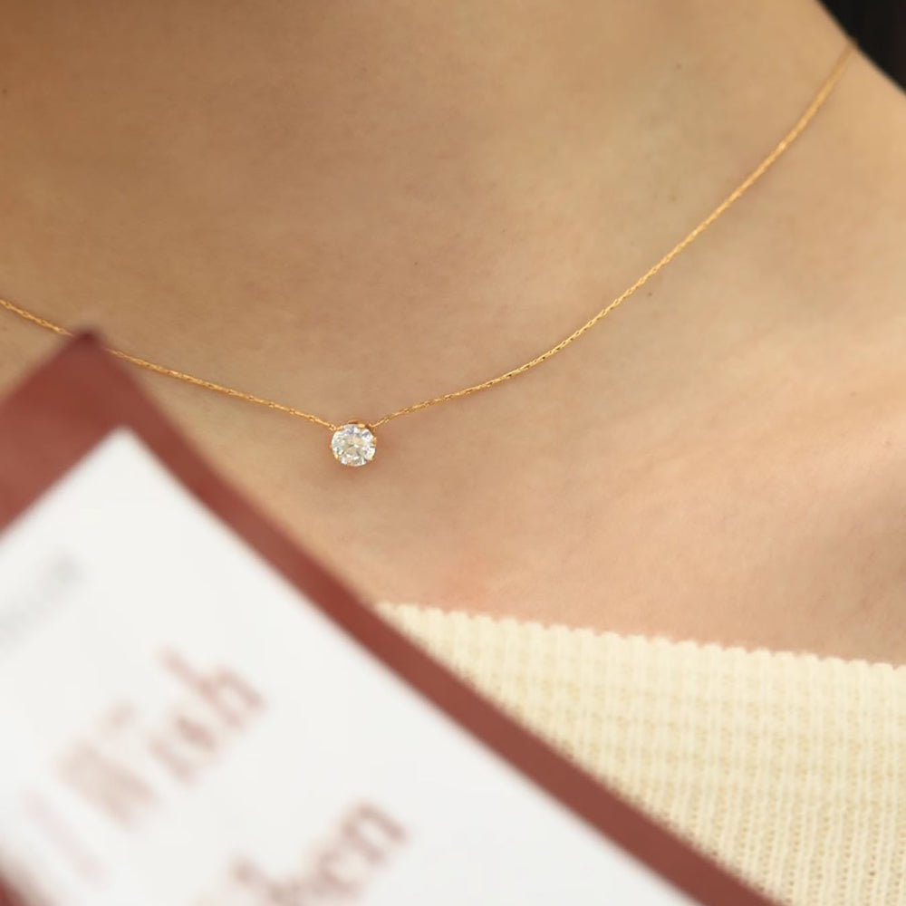 "Gold-Plated Stainless Steel Zircon Necklace – Dainty Clear CZ Charm for Women"